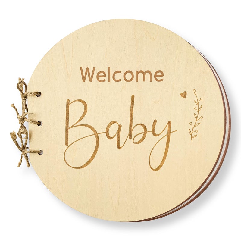 STOFINITY Wooden Baby Shower Guest Book Alternatives for Girl Boy - Welcome Baby Shower Sign in Guest Book Keepsake Gifts, Blank Guestbook for Baby Shower Decorations Gender Neutral - Image 1